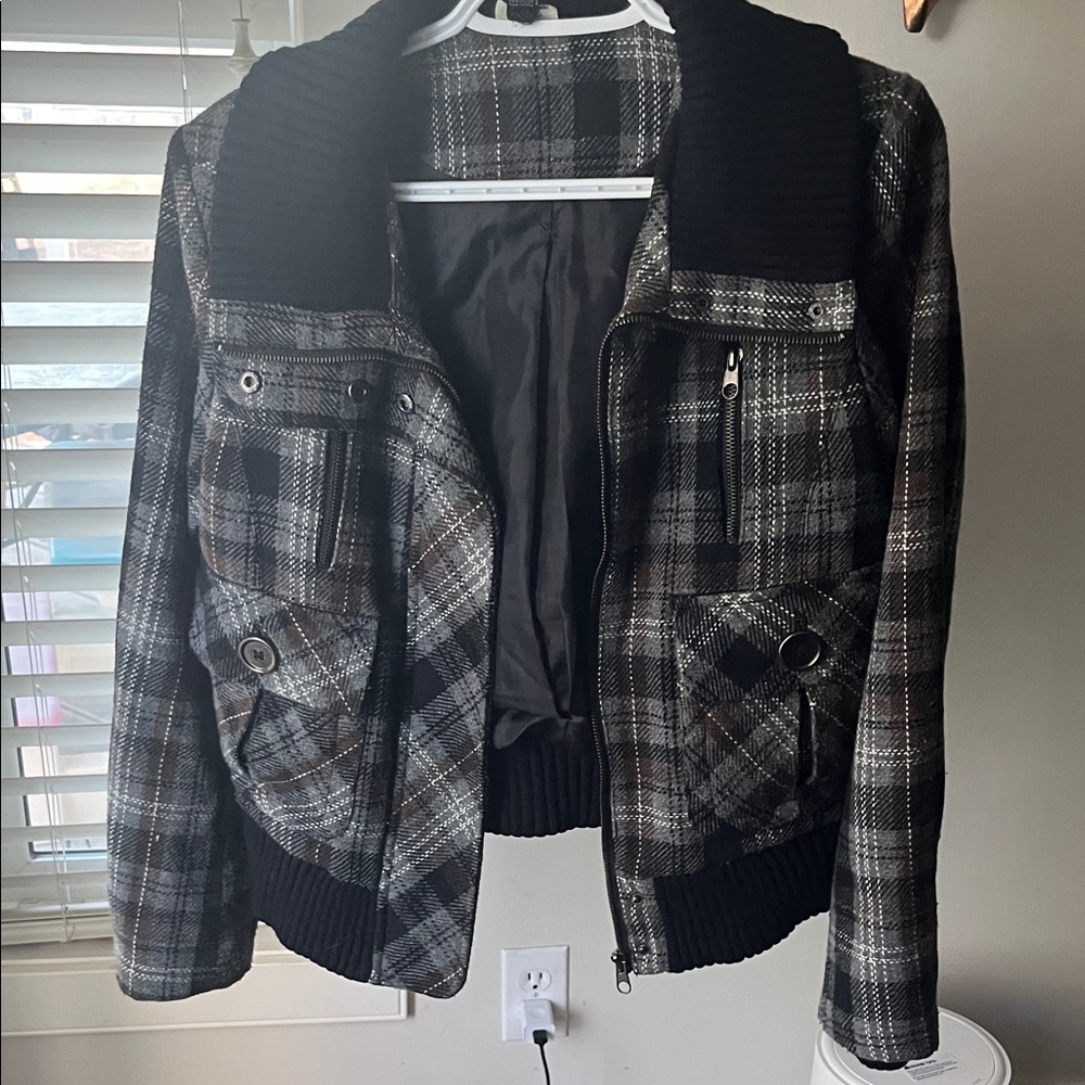 Plaid Women's Jacket with Black Accents